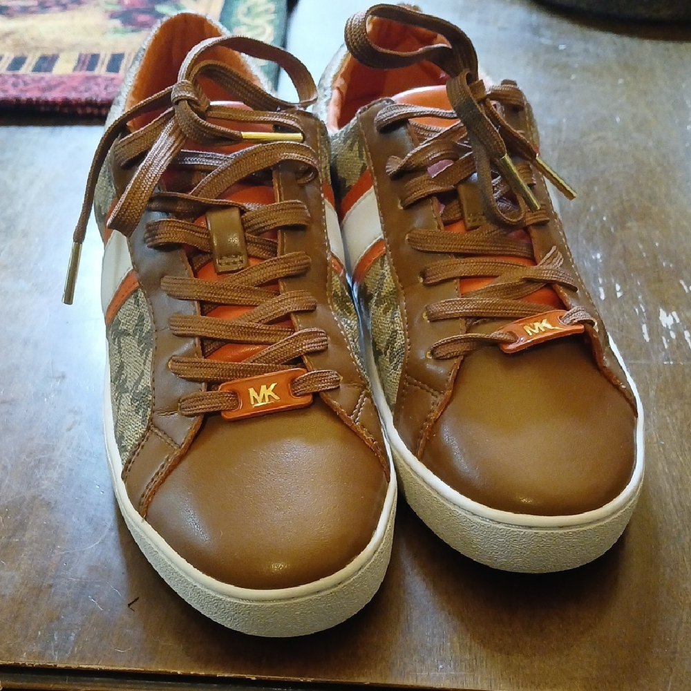 Michael Kors Orange and Brown Sneakers with Classic Design